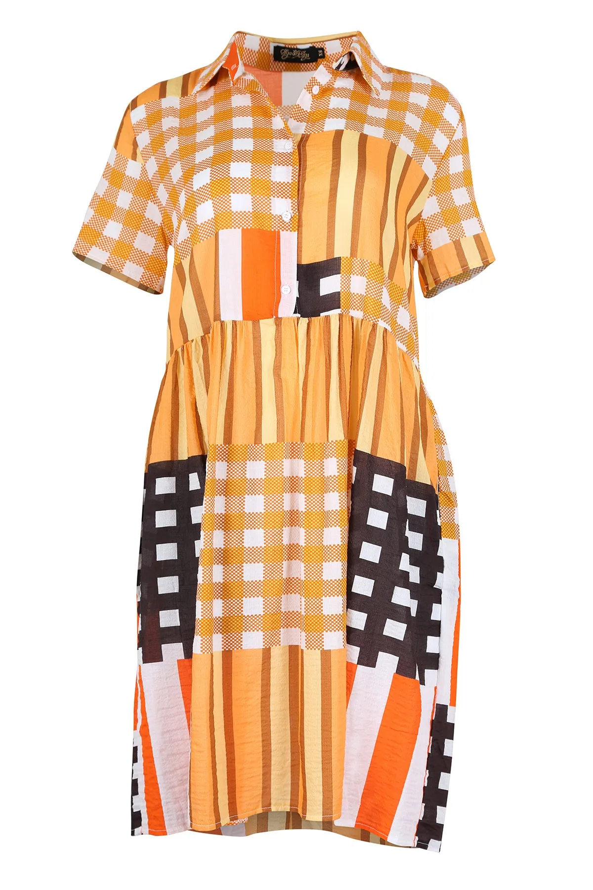 Central Park Villa Dress Orange in Seersucker