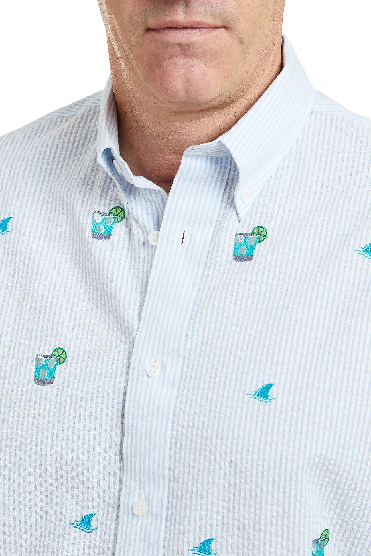 Chase Shirt Blue Seersucker with Fin & Tonic