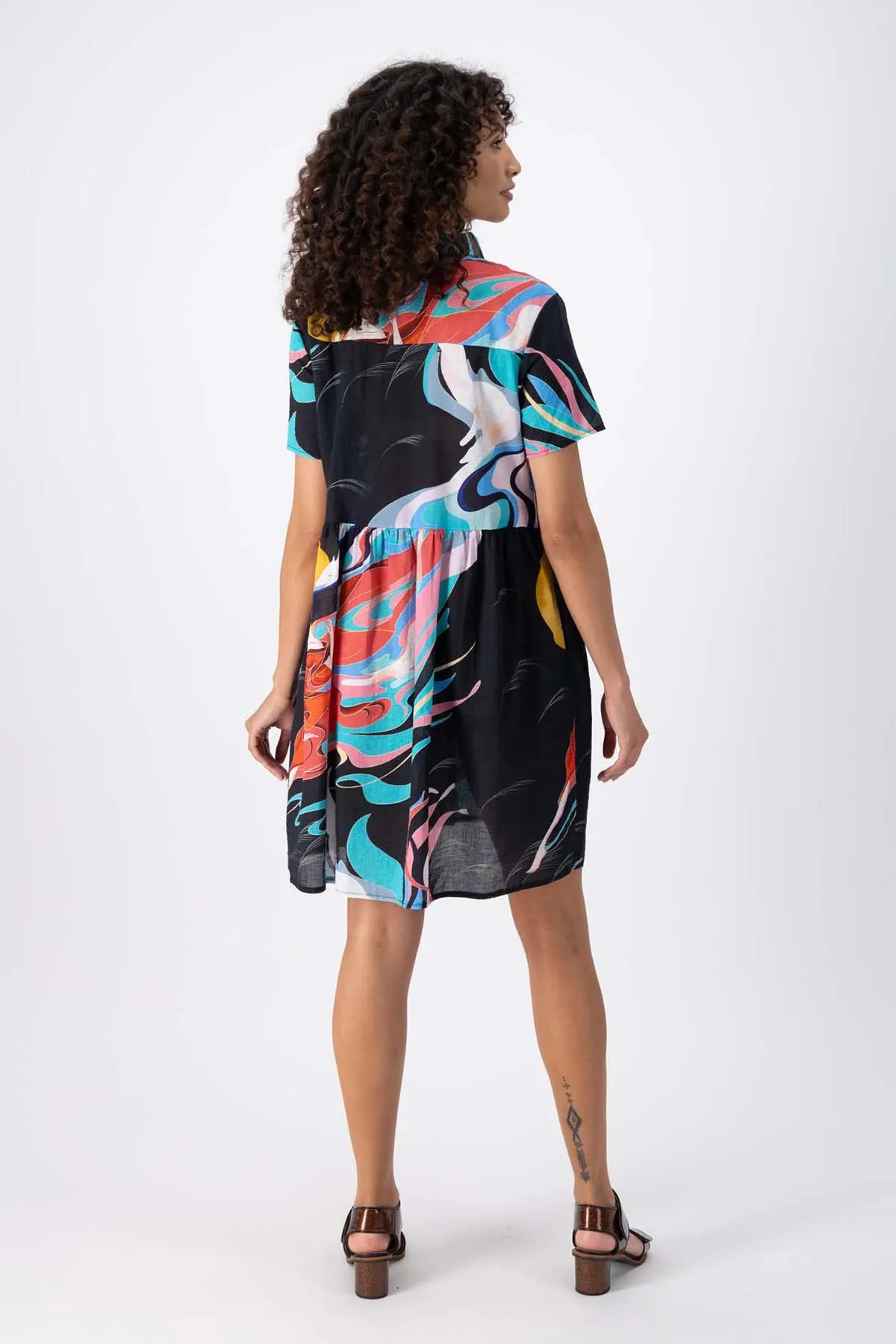 Faith Villa Dress Black in Seersucker