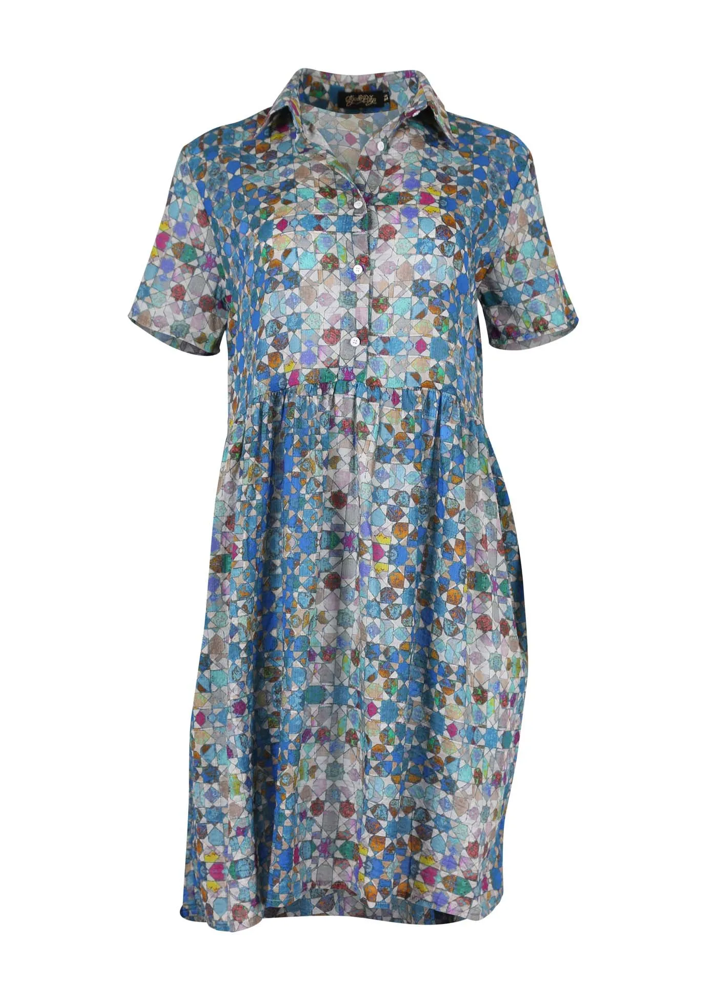 Kaleidoscope Villa Dress Blue in Seersucker