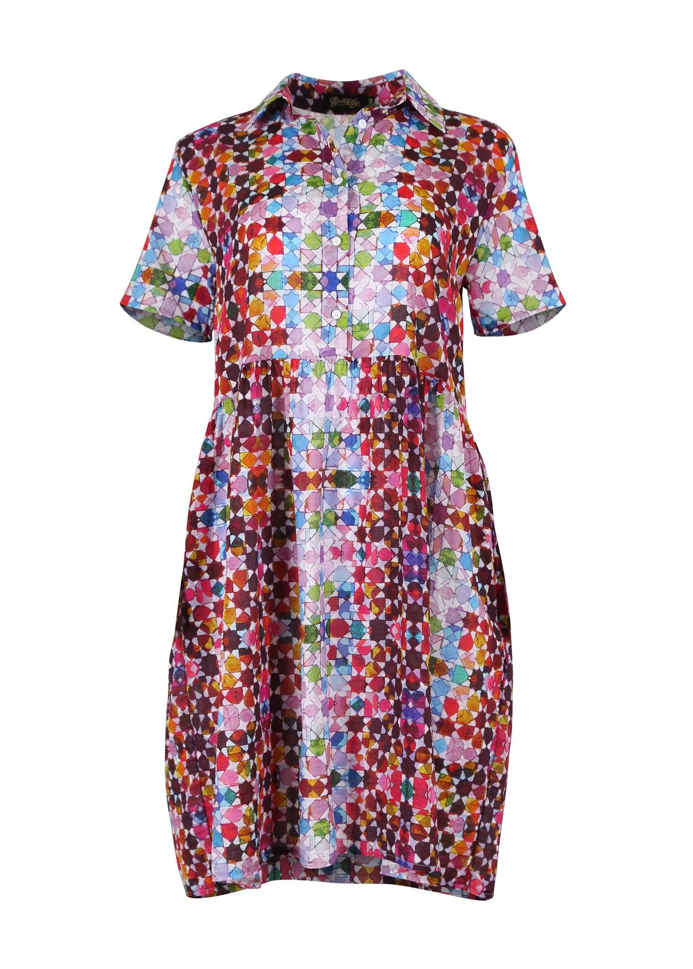 Kaleidoscope Villa Dress Pink in Seersucker