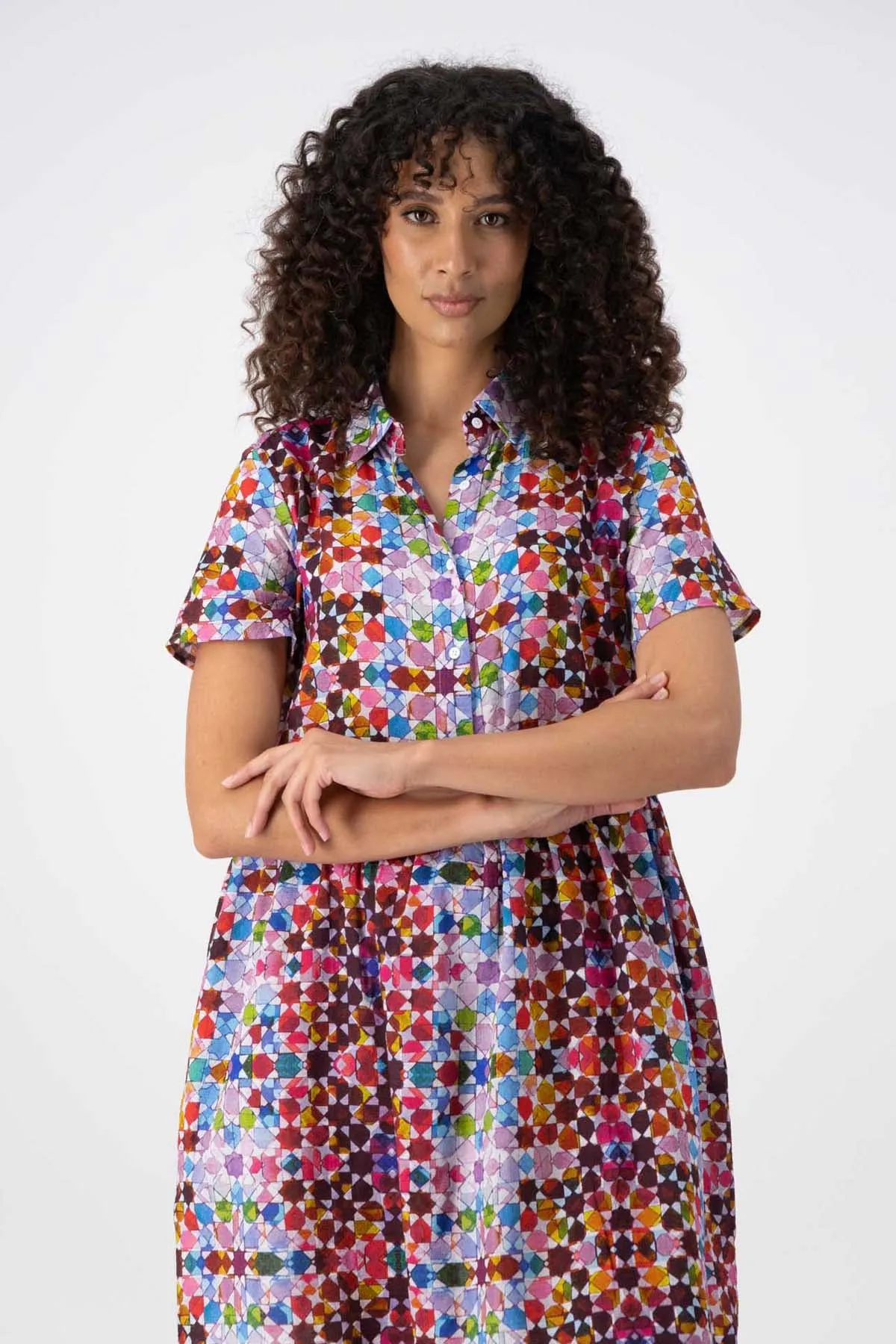Kaleidoscope Villa Dress Pink in Seersucker