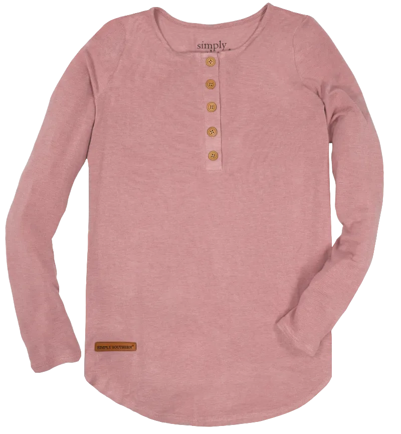 Simply Southern Long Sleeve Henley T-Shirt, Rose