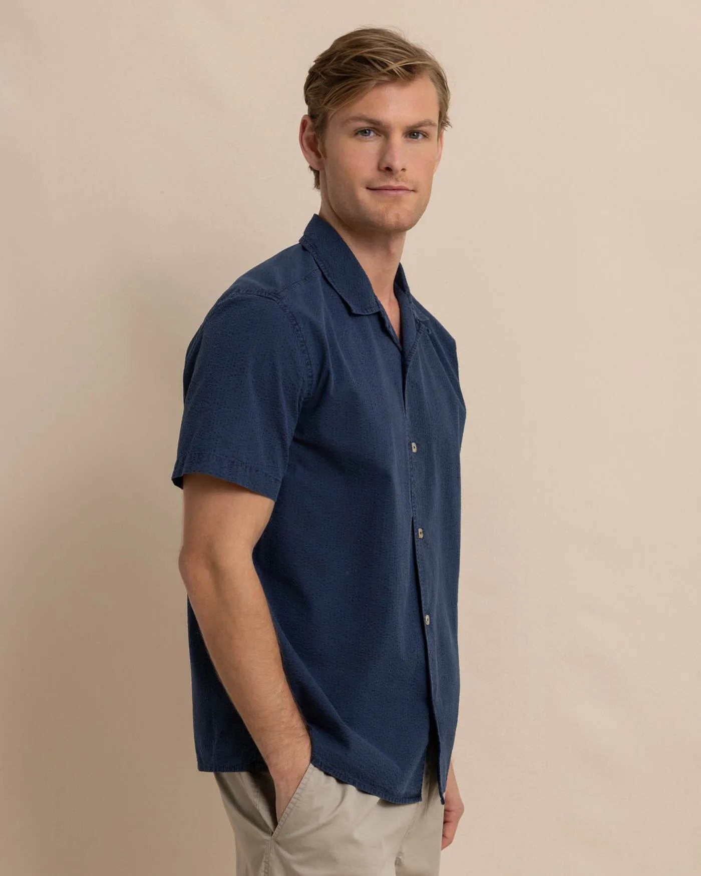 Sun Washed Seersucker Camp Short Sleeve Sport Shirt