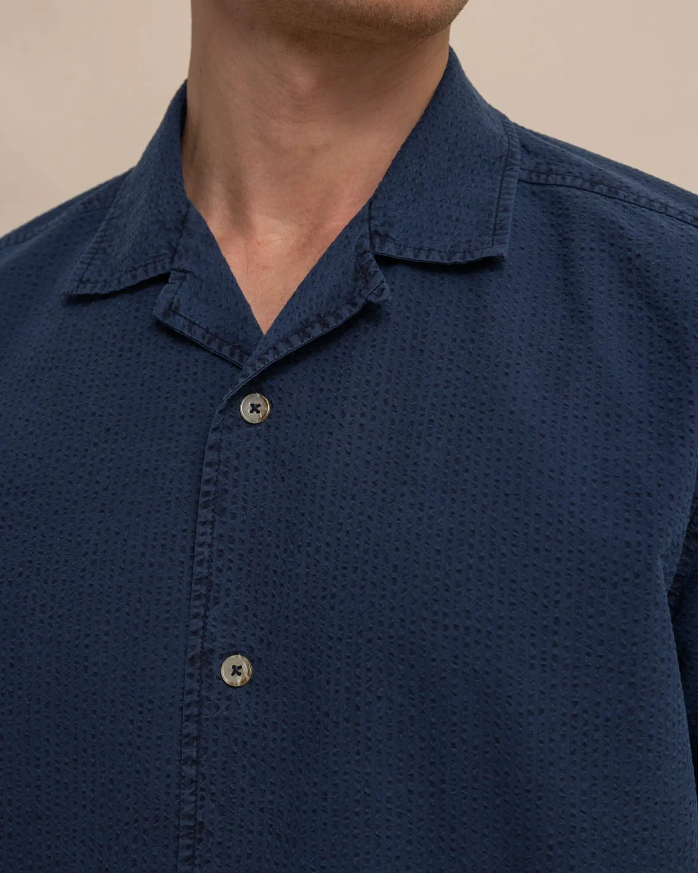Sun Washed Seersucker Camp Short Sleeve Sport Shirt
