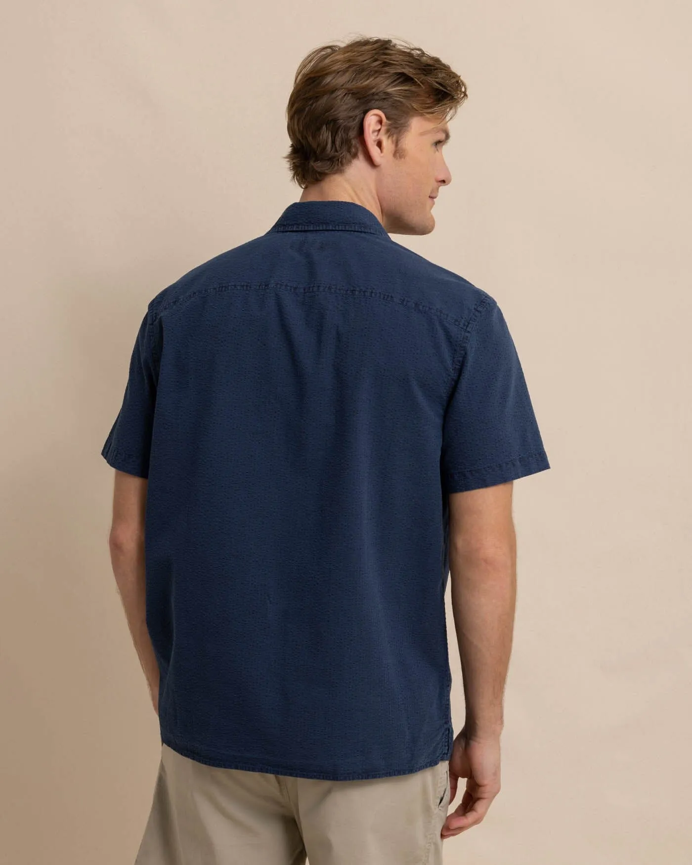 Sun Washed Seersucker Camp Short Sleeve Sport Shirt